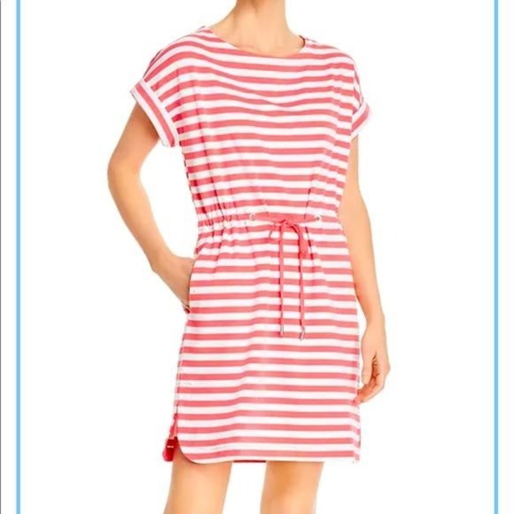 Tommy Bahama Amira Striped Drawstring Mini Dress Pink and White Size XL - Picture 1 of 11